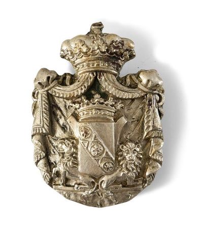 null Empreinte de plaque de harnais en métal  début XIXe aux armes de Frédéric-Christophe...