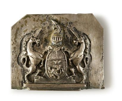 null Empreinte de plaque de harnais en métal début XIXe aux armes de la famille Mathevon...