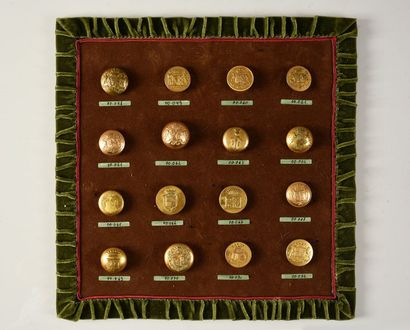 null Planche de 16 boutons de livrées dorés dont:
Bailleul/Brettes-Thurin, Bartholdi,...