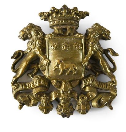 null Plaque de harnais en métal XIXe aux armes de Charles-François-Frédéric de Montholon...