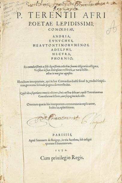 HORACE Q. horatii flacci poemata veronae 1593. In-8 plein vélin
TERENCEP. Terentii...