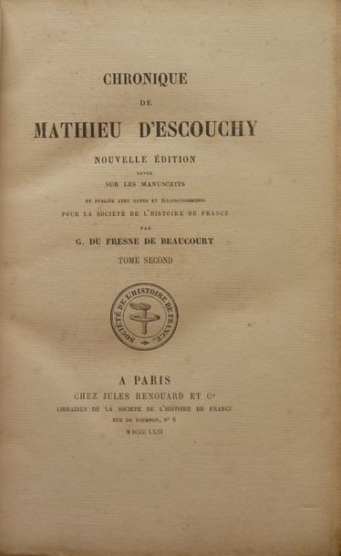null Ens. de 2 ouvrages - Picardie - ESCOUCHY, Mathieu d'
Chronique de Mathieu d'Escouchy.
Renouard,...