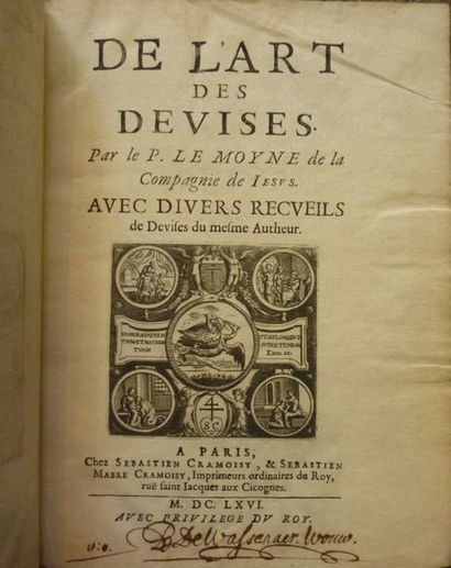 LE MOYNE, Pierre De l'art des devises. Avec divers recueils de devises du même autheur.
P.,...