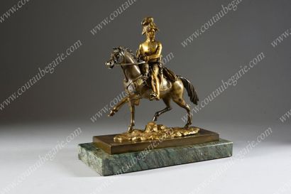 null ALEXANDRE Ier, empereur de Russie (1777-1825).
Bronze doré à patine verte, reposant...