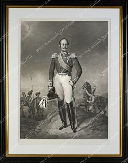 Ecole russe du XIXe siecle. Portrait de l'empereur Nicolas Ier de Russie (1796-1855).
Lithographie...