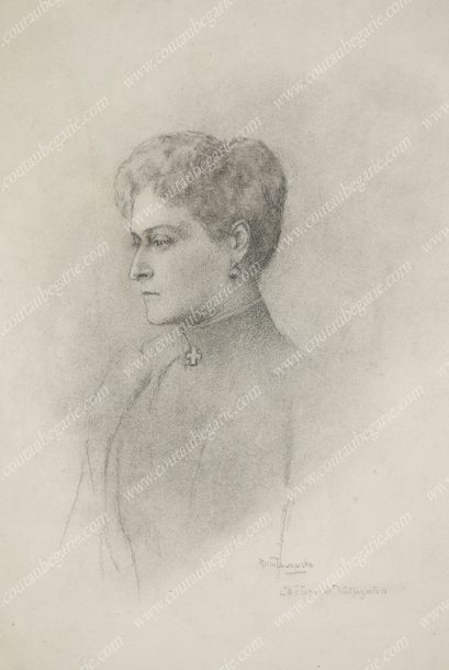 MATAWOWSKA Jadwega (1874-1963). Portrait en buste de l'impératrice Alexandra Feodorovna...