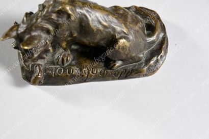 TOURGUENIEFF Pierre-Nicolas (1853-1912). Chien scottish.
En bronze doré à patine...