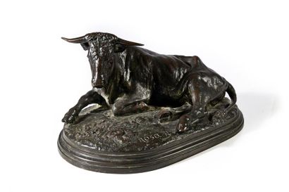 ROSA BONHEUR (1822 - 1899) Taureau allongé.
Bronze à patine brune, signé en creux...