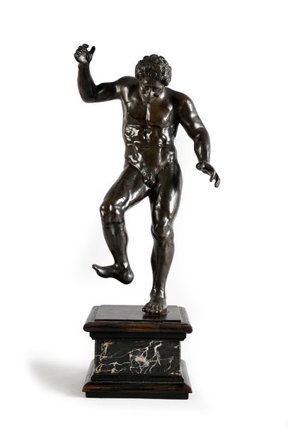 null Figure de faune dansant dit faune aux cymbales, d'après l'Antique, en bronze...