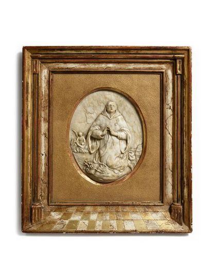 Ecole italienne du XVIIe siècle Saint Ignace de Loyola en pirère
Bas relief ovale...