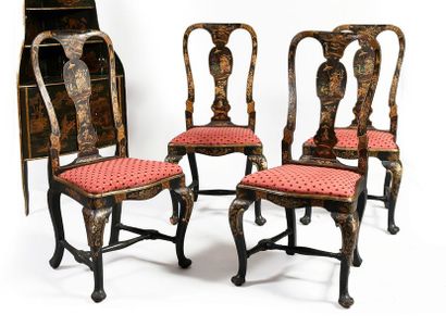 Giles Grendey (1693 - 1780) Attribué à Suite de quatre chaises en bois à décor de...