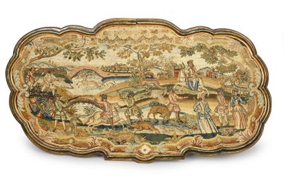 null Scène de chasse, important panneau en tapisserie au petit point, début du XVIIIe...
