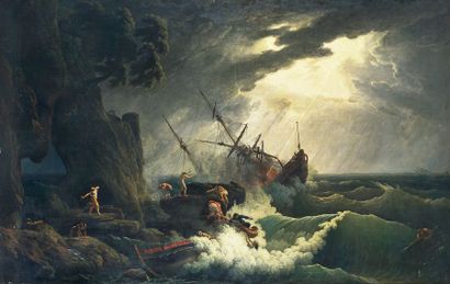 ÉCOLE FRANÇAISE VERS 1800, Suiveur de Claude Joseph Vernet Rescapés près d'une côte...