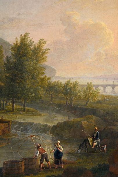 Simon Mathurin LANTARA (Oncy 1729 - Paris 1778) Pêcheurs et lavandières près d'un...