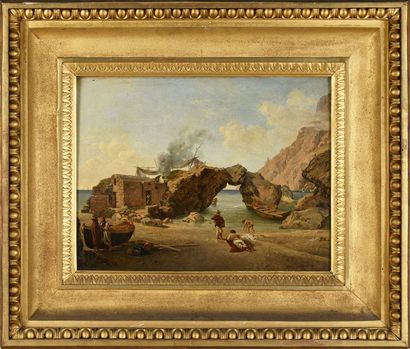 Jacob Wilhem HUBER (1787-1871) Baigneurs à Capri
Toile 35,5 x 47 cm
Signé en bas...