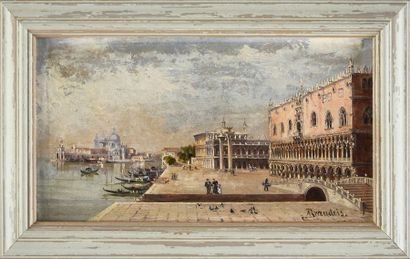 Antonietta BRANDEIS (1849-1920/26) Venise, le Palais des Doges.
Huile sur carton,...