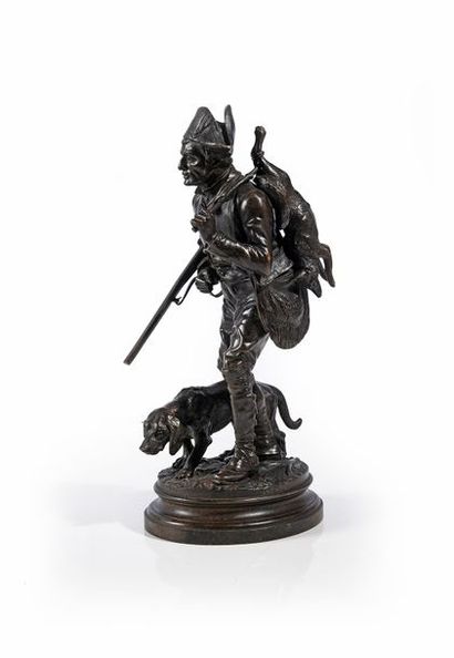 Alfred DUBUCAND (1828 - 1894) Le garde chasse.
Bronze à patine brune nuancée, signé...