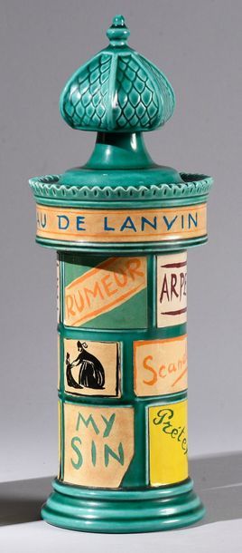 Lanvin parfums - (années 1945-1950) Flacon publicitaire décoratif en céramique verte...