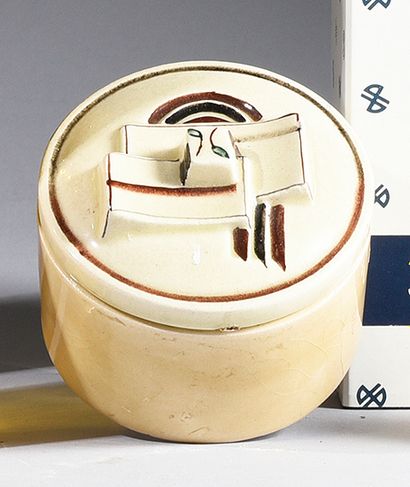 JEAN PATOU - (années 1925-1930) Boite à poudre cylindrique forme tambour en céramique...