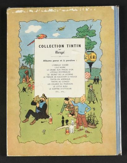 HERGÉ TINTIN 07.
L'ILE NOIRE Edition B 1 de 1946 - Dos Bleu - Papier épais. Rare...