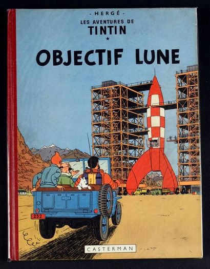 HERGÉ TINTIN 16.
OBJECTIF LUNE
B8 - Dos rouge - Edition belge originale de 1953....