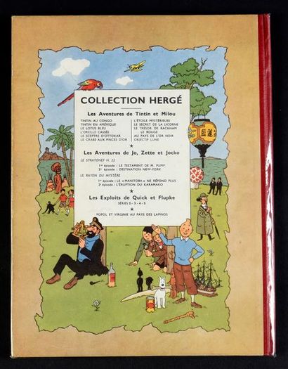 HERGÉ TINTIN 16.
OBJECTIF LUNE
B8 - Dos rouge - Edition belge originale de 1953....