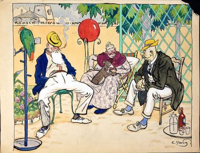 PAVIS, Georges (1886-1951) L'APERITIF.
Illustration de presse humoristique publiée...