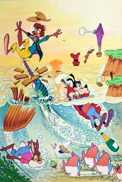 DISNEY (Studios) DINGO, FRERE LAPIN ET FRERE RENARD.
Paire d'illustrations originales...