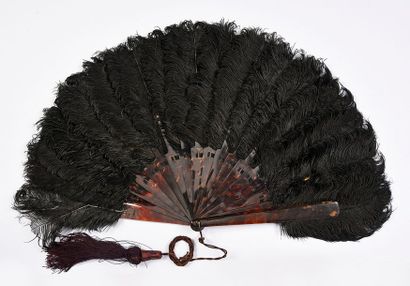 null Pierres précieuses, vers 1880-1900
Eventail en plumes d'autruches noires.
Monture...