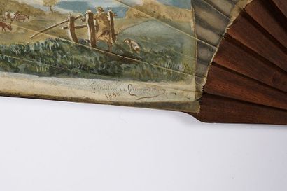 null G. Millin de Grandemaison, 1880
Eventail plié, feuille double en tissu peint...