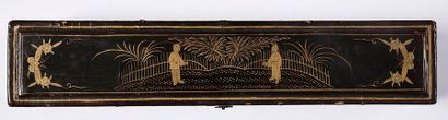 null Deux boites à éventails, Chine, XIXe siècle Bois laqué noir à décor or.