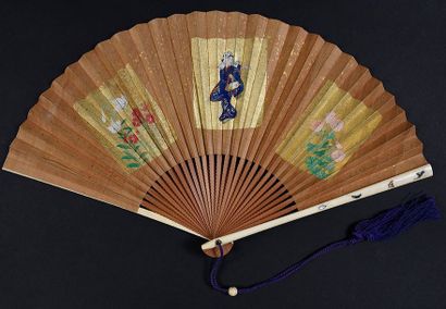 null Danseuse, Japon, vers 1900
Eventail plié feuille double en soie peinte d'une...