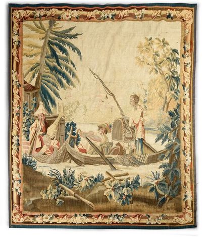 null La pêche chinoise, tapisserie Manufacture Royale d'Aubusson, carton original...