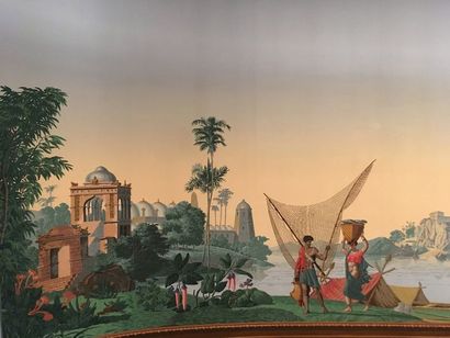 null L'Hindoustan, partie de papier peint panoramique en 13 lés, Manufacture Zuber,...