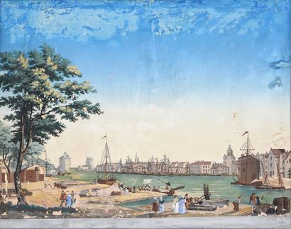 null Port de la Rochelle, dessus de porte, manufacture française, Zuber, vers 1820-1830,...