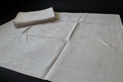 null Suite de onze serviettes, 2e moitié du XIXe siècle.
En damassé de lin, encadrement...