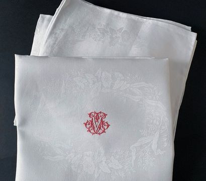 null Suite de dix serviettes de table, fin du XIXe siècle.
En damassé de lin à décor...