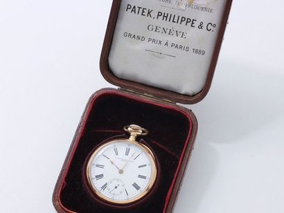 PATEK, PHILIPPE & Cie Montre de poche en or 750 millièmes, cadran émaillé blanc avec...