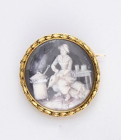 Fréderic BOUCHERON (1802- 1902). L'Hiver. Broche ronde en or 750e, ornée en son centre...