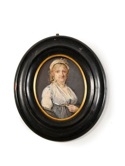 PETIT? 
Portrait de femme, daté 1800.
D.: 7,5 cm
D. cadre: 13,5 cm