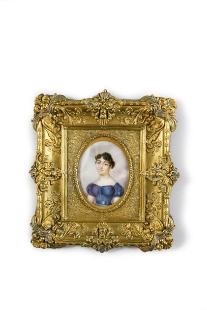 Jacques DELAPLACE (1767 - 1832) Portrait de femme.
Cadre en métal repoussé
D.: 6,5...