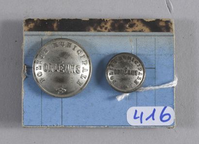 null City of ORLEANS municipal police Pair of buttons, curved, silvered