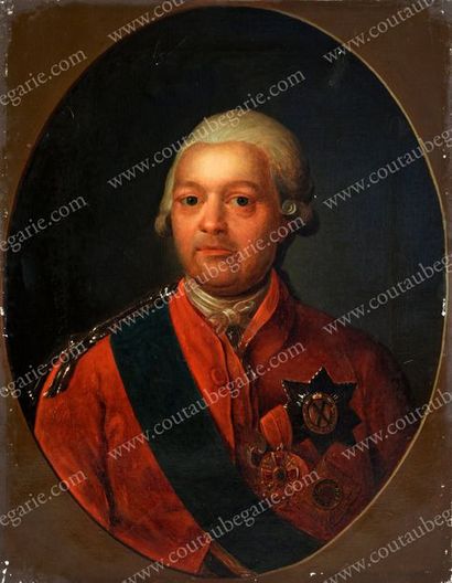 ÉCOLE RUSSE DU DÉBUT DU XXE SIÈCLE Portrait du comte Pierre Ivanovitch Panine (1721-1789).
Huile...