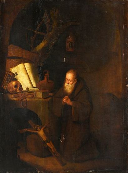  Attribué à Quiringh Gerritsz van BREKELENKAM (1620-1668) Saint Gérôme en prière...