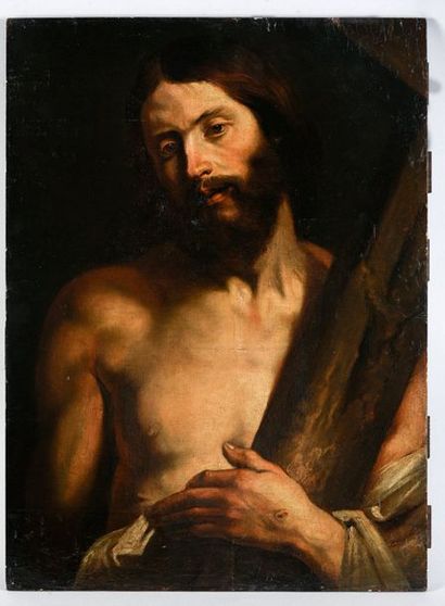 Attribué à Antoon Van DYCK (1599-1641) Christ portant la croix Papier marouflé sur...