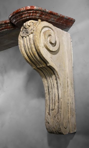 null Large red Languedoc marble sideboard with wide moulding, carved limestone console...