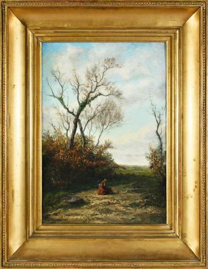 Félix Eugène cantegril (XIXe siècle)) 
La ramasseuse de bois
Huile sur toile, signée...