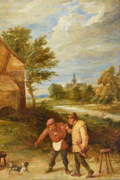 Ecole Flamande du XVIIIe siècle, suiveur de David TENIERS 
The ball players Oak panel...