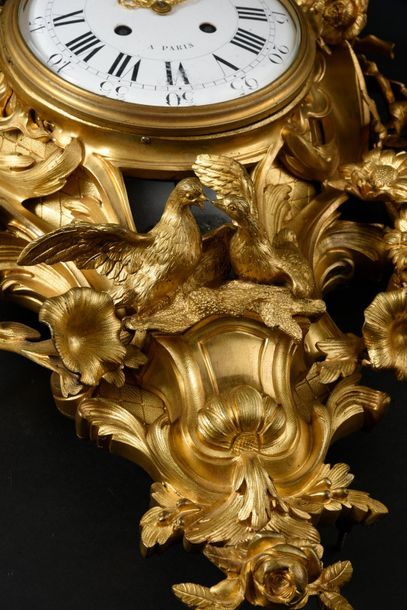 null Important cartel in chased and gilded bronze with a rockery style decoration...