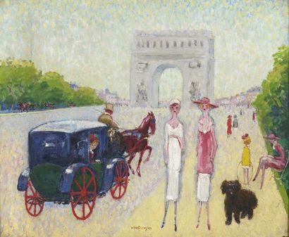 Kees VAN DONGEN (1877-1968) Avenue du bois de Boulogne Oil on canvas. Signed at the...